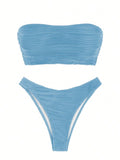 Contrast Binding Bandeau Bikinis 2026 Women Sexy Swimsuit Solid Padded Swimwear Female Bathing Suit Swimming Summer Beachwear