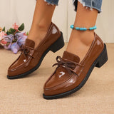 Patent Leather Bowknot Oxford Shoes Women Plus Size 43 Pointed Toe Thick Heel Pumps Woman Elelgant Slip On Pu Leather Shoes 2026