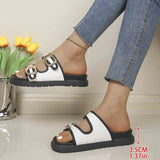 2026 Summer Classic Women's Sandals British Style Roman Shoes Soft Leather Slippers Metal Buckle Platform Slippers Women's Shoes