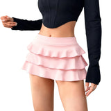 Summer Solid Color Sexy Mini Skirt Women Going Out Skirts High Waist Layered Ruffle Short Skirt for Club