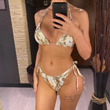 XS - L Sexy Printed Halter Strappy Bikini Female Swimsuit Women Swimwear Two-pieces Bikini Set Bather Bathing Suit Swim V5776