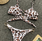 2026 Sexy Bikini Women Swimwear Swimsuit Solid Leopard Metal Ring Bikinis Set Bathing Suit Beach Bikini Female Biquinis Feminino