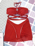 3 Pieces Criss Cross Halter Bikini 2026 Women & Beach Skirt Swimwear Female Sexy Swimsuit Beachwear Bathing Swimming Suit