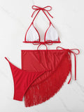 3 Pieces Triangle String Bikini 2026 Women & Tassel Beach Skirt Swimwear Female Sexy Swimsuit Beachwear Bathing Swimming Suit