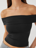 Elegant Women's Crop Top Solid Color Slash neck Top Lady Y2K Streetwear Fashionable Slim Fit Tee Summer Outfit Women's Clothes
