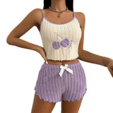 New 2pcs Pajamas Set for Women Casual Simple Ground Wool Halter Vest Shorts Set Home Wear Sleepwear Loungerwear