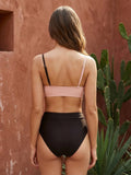 Women's Two Piece Bathing Suits Sleeveless Contrast Color Cami Tops High Waist Thong Sets Summer Holiday Bikini Sets