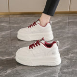 Pu Leather Thick Bottom Sneakers Women 2025 Breathable Platform Vulcanised Shoes Woman Womens All Match Lace Up Casual Sneakers