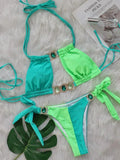 Splicing Halter Jewelled Diamond Bikini 2025 Women Swimsuit Female Swimwear Two Pieces Bikini Set Hollow Out Bathing Suit Swim