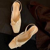 Woven Bow Back Strap Design Sandals Women's Summer New Square Head Shallow Mouth Single Shoe Comfortable Elegant Cool Pumps