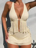 With Mesh Skirt Tankini Halter Bikini Women Swimwear Female Swimsuit Three-pieces Bikini Set Bather Bathing Suit Swim Beachwear