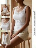 Summer Women's Lace Neckline Seamless Tank Top Slim Fit Soft Stretchy Camisole Basic Sleeveless Layering Vest Underwear