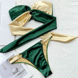 Splicing Strapless Bandeau Bikinis Sets 2026 Mujer Swimsuit Women Swimwear Back Bow Bathing Suit Biquinis Swim Wear Beachwear