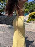 Women’s Two Piece Knit Summer Outfits Strapless 3D Flower Tube Tops and Long Skirt Set Beachwear Sexy Club Holiday Clothes