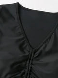 Sexy Drawstring Bikini Set 2026 Women Green Black Short Sleeve Two Piece Swimsuit Summer Bathing Suit Pleate High Waist Swimwear