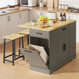 ONBRILL Stationary Kitchen Island With Storage And Two Chairs