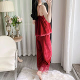 Gold velvet three-piece pajamas set, autumn and winter lace nightgown, sexy home wear with chest pad
