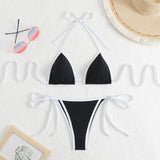 Sexy Micro Bikini 2025 Women Pink Blue Contrast Push Up Tie Side Thong Swimsuit Brazilian Beach Bandage Bathing Suit Swimwear
