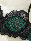 Green leopard print sexy lingerie set - see-through bra set - fashionable women's lingerie-exquisite intimate underwear ZA825182