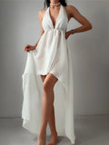S - XL New Sexy Halter Deep V Neck Backless Tunic Beach Cover Up Cover-ups Beach Dress Beach Wear Beachwear Female Women K5213