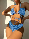 3pack Zebra Stripe Bikini Women Lace Up Swimsuit Beach Skirt 2026 Swimwear Female Padded Bathing Suit Swimming Beachwear Summer