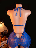 Blue Open Crotch Women Body Suit Crotchless Adult Sexy Erotic Lingerie Pajamas Lace Temptation Sex Bodysuit V-neck Hot Underwear