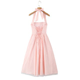 French Style Backless Cross-strap Halter Neck Dress For Women With Hard Mesh Panels Waist-cinching Pleated Large Hem Casual FYR0