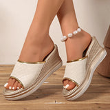 Summer Peep Toe Chunky Platform Sandals Women Plus Size 43 Pu Leather Wedge Slippers Woman Fashion High Heels Sandles Female