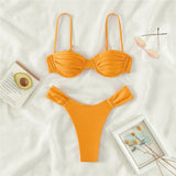 Sexy Wrinkled Underwired Brazilian Bikini Female Swimsuit Women Swimwear Two-pieces Bikini Set Triangle Bathing Suit Swim Lady