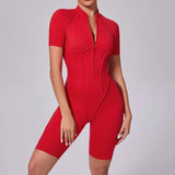 Summer Zipper Short Sleeve Yoga Jumpsuit Women Outerwear Sports Fitness Hip-lifting Backless One-piece Workout Gym Tracksutis