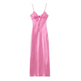 Foridol Ruffles Tie Up Satin Dress Women Elegant Maxi Long Summer Party Dress Spaghetti Strap Red Sexy Sundress Vestidos 2025