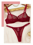 French Style Sexy Embroidered Transparent Underwear Set V-Neck Design Anti-Sagging Breathable Bra And Panties Ensemble