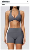 Summer Yoga Sets Women Front Cross Sports Bra Exercise Suits Outwear Lifting Buttocks Abdominal Compression Shorts Fitness Set