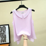 MOYISU New Arrival Summer Plus Size Outside Wear Large Size Doll Collar Loose Sleeveless Chiffon Vest Top Woman