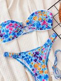 Flowers Printed U Neck Bikini Female Swimsuit Women Swimwear Two-pieces Bikini Set High Cut Bather Bathing Suit Swim Beach Wear