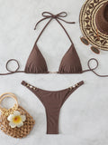 Triangle Halter Thong Bikinis 2026 Women Sexy Swimsuit Solid String Swimwear Female Bathers Bathing Swimming Swim Suit Beachwear
