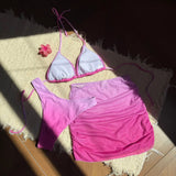 Women tie dye print bikinis sets 3pcs with mesh wrinkled perspective mini skirt swimsuit bathing suit beach outfits biquini