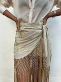 Embroidered Tassel Hem Skirt Elegant Women's Lace Up Mesh Hollow Out Short Skilt 2026 Summer New Chic Female Beach Holiday NT8W