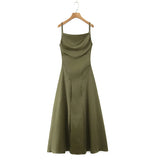 Australian Women's Back-cross-strap Hollow-out Camisole Dress With Chest Pleats Slim-fit Waist And Long Skirt Pure Desire ZJBL
