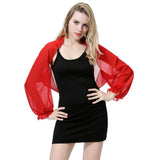 Women's Chiffon Puff Sleeve Cropped Shrug Sheer Open Front Bolero Cardigan Party Wedding Top Summer Beach Cover Ups Arm Sleeves