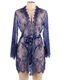 5xl 6xl Blue Kimono Femme Lace Robe Transparent Dress Plus Size Clothing Sexy Peignoirs For Women Nightie Long Sleeve Nightgowns