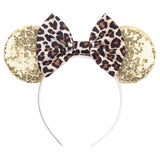 Disney Mickey Mouse Ears Leopard Print Headbands for Girls Baby Women Sequins 5"Bows Hair Accessories Adults Hairbands Kids Gift