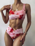 Sport Bikini Set Sexy Women Swimsuit Push Up High Waist Marble Blooming Print Swimwear Female Bathing Suit Banadores Mujer 2026