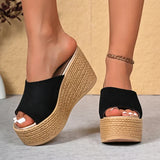 Summer 9Cm Chunky Heeled Slippers Women Plus Size 43 Peep Toe Platform Wedges Sandals Woman Casual High Heel Sandles Female