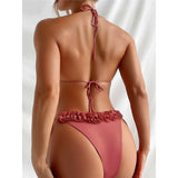 XS - L Shiny Frilled Halter Strappy Bikini Women Swimwear Female Swimsuit Two-pieces Bikini set Bather Bathing Suit Swim K7061