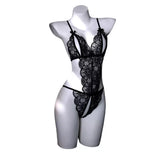 Hot Floral Lace Teddy, Bow Decor Split Cup Open Crotch Backless Bodysuit, Women's Sexy Lingerie & Underwear