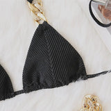 Halter Ribbed Metal Chains Diamond Bikini Women Swimsuit Female Swimwear Two-pieces Bikini Set Bather Bathing Suit Swim Lady