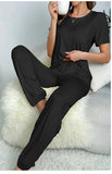 Women's Sleepwear Spring and Summer New Pajamas Women's Short-sleeved Trousers Set Classic Solid Color Casual Loungewear