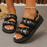 Fashion Flowers Embroidery Platform Sandals Women Plus Size 43 Back Strap Thick Bottom Sandles Woman Anti Slip Summer Sandals