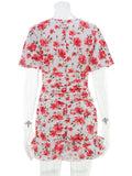 Ahagaga Summer Floral Print Mini Dresses Women Sexy V Neck Puff Sleeve Hip Wrap Slim Sheath Regular Casual Party Club Outfit